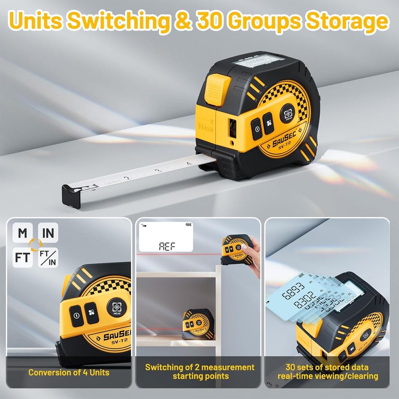 SAVSEC 262Ft Laser Tape Measure, 2 in 1 Laser Measuring Tool & 16ft Self-Locking Measuring Tape, Digital Laser Distance Meter with Pythagorean, Area, Volume Measure & Ft/Ft+in/in/M Unit(80M) - Image 5